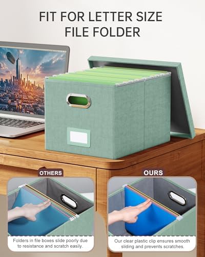 Oterri 2 Pack File Storage Organizer, Filing Box, Portable File Box with Lid, Fit for Letter/Legal File Folder Storage, Document Organizer, Green - Image 4