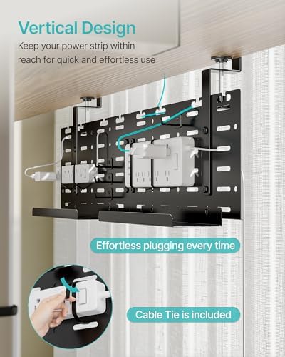 PEGZONE Under Desk Cable Management Tray, 30.2" No-Drill C-Clamp Pegboard - Image 6