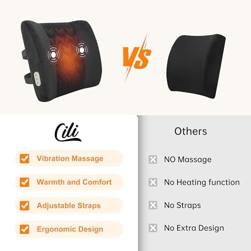 CILI Lumbar Support Pillow for Office Chair with Heat Vibration,Heated Back Support Pillow,Chair Massager for Back Pain Relief,Back Rest Cushion Pillow for Desk Sofa Home,Gifts for Women Men Mom Dad - Image 2