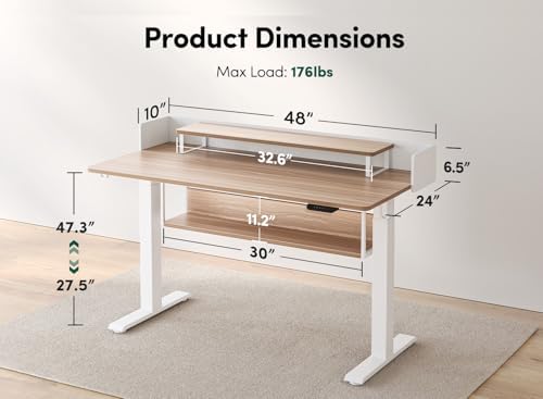 CubiCubi One-Piece Standing Desk 55x24 with Under Shelf, Light Walnut - Image 3