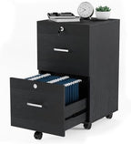 VINGLI 2-Drawer File Cabinet with Lock, Small Rolling Wood Filing Cabinet for Hanging Letter Size Filings with Tabs, Mobile Under Desk File Organizer for Home Office, Classic Black, 27.2" H by VINGLI