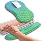 Hokafenle 2in1 Combination, Wave Keyboard Wrist Rest and Ergonomic Curvature Mouse Pad Wrist Support for Relieve Wrist Pain, Filled with Soft Cushion Memory Foam, Gradient Green by Hokafenle