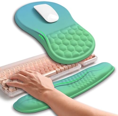 Hokafenle 2in1 Combination, Wave Keyboard Wrist Rest and Ergonomic Curvature Mouse Pad Wrist Support for Relieve Wrist Pain, Filled with Soft Cushion Memory Foam, Gradient Green by Hokafenle