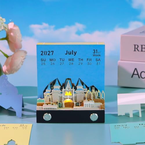 3D Calendar 2027,3D Memo Pad Time Piece Calendar 2027 Creative Desk Calendar Art Paper Sculpture Fantasy Castle, 2027 Tear Off Calendar DIY Decorative Gift - Image 5