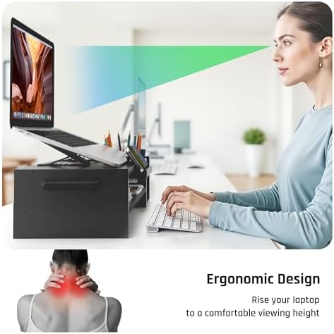 AFOOYO Adjustable Wood Laptop Stand, Ergonomic Height & Angle Computer Riser with Pen Holder – Compatible with MacBook Air/Pro, Dell, HP, Lenovo & 10-17.3" Notebooks – Black - Image 5