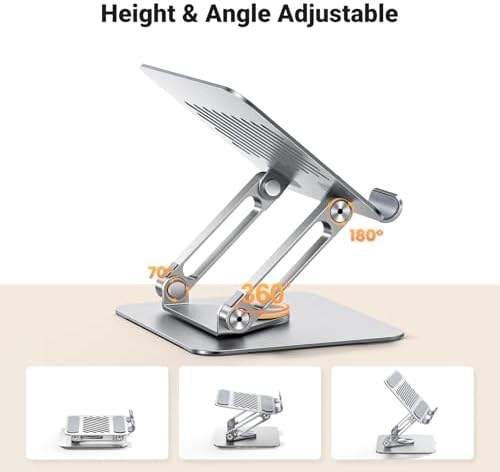 UGREEN Tablet Stand Holder for Desk with 360° Rotating Base Aluminum Dual Rod Support Adjustable Home Office Accessories Compatible with iPad Pro 13 12 11 Air Mini 5 4 3 Phone E-Reader Silver - Image 4