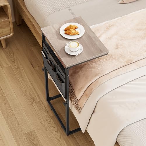 Vagusicc C Shaped End Table, Set of 2 Tall Side Table for Couch, Adjustable Height Small Couch Side Table for Small Spaces, End Table Slide Under Sofa Table TV Tray Arm Table for Living Room, Grey - Image 2