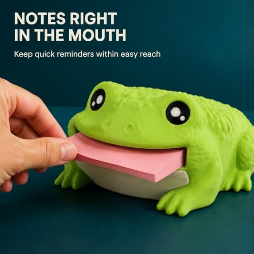 Note Toad - Desk Organizer & Note Holder, 3D Printed Frog Sticky Memo Block Dispenser with Pen Rest, 3 Reusable Stencils and Top Reminder Slot for Office Workspace, Reception Counter and Lover Gift - Image 3