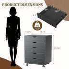 5 Drawer Chest, Under Desk Storage Mobile File Cabinet with Wheels, 5 Office Drawer for Home & Office Printer Stand, Black - Image 3