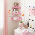 Homode Corner Shelf Wall Mount, Set of 3 Corner Floating Shelves with Cable Hole, 3 Tier Wood Corner Hanging Shelves, Living Room Bedroom Bathroom, Pink - Image 6