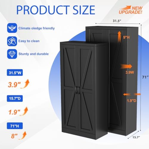GAIOUS 71" Tall Kitchen Pantry Cabinet,Black Cupboard,Metal Storage Cabinet - Image 2