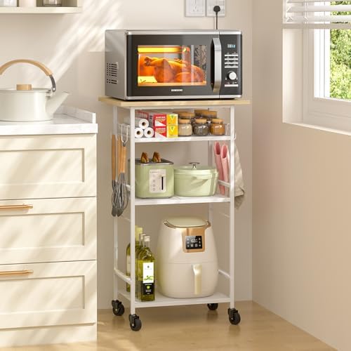 ThreeHio Rolling Kitchen Microwave Cart, 4 Tier Microwave Table Stand with Storage, Kitchen Storage Rack on Wheels, Coffee Station Cart Rack Shelf Organizer for Living Room Office, Balcony by ThreeHio