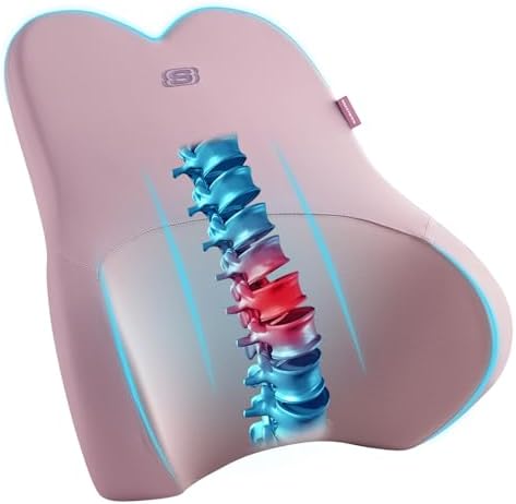 Skechers Air-Cooled & Memory Foam Lumbar Pillow,Lumbar Support Pillow for Office,Chair Lower Back Pain Relief Lumbar Pillow,Ergonomic Design Back Support Pillow for Office Chair,Car,Home,Travel,Pink by Unknown
