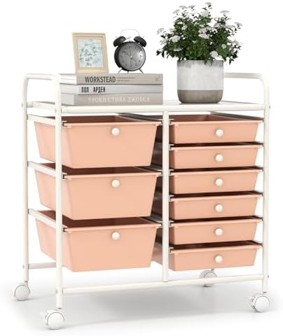 LDAILY 9 Drawer Rolling Storage Cart, Rolling Cart with Drawers for Classroom, Art Supply Craft Organizer on Wheel with Metal Frame & Handles for Home Office School by LDAILY
