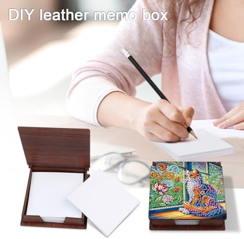 4pcs Beautiful Cat Diamond Art Painting Note Box for Adults, Wooden DIY Sticky Notes Holder Kit with 640 Blank Notepads, Multi-Purpose Desk Organizer for Home Office, Study Thoughtful Gift - Image 7