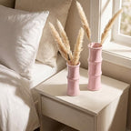 Blush Pink Ceramic Bamboo-Inspired Flower Vase Set of 2, Modern Home Décor - Image 4