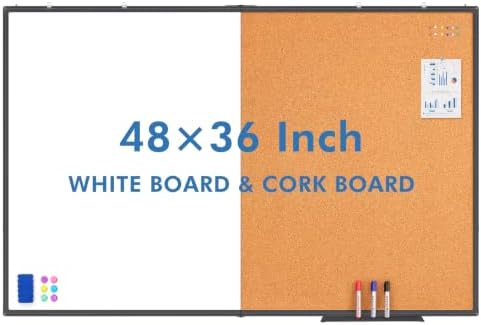 Magnetic White & Cork Board Combo 48" x 36" Aluminum Frame Black by TRIPOLLO