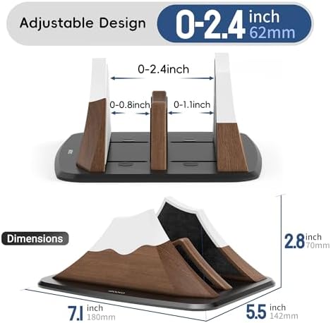 AFOOYO Vertical Dual Laptop Stand - Snow Peak-Shaped Walnut Adjustable Laptop Holder,2 Slots Desktop Dock Compatible with All MacBook, Surface,Chromebook,Dell & More(Walnut) - Image 4