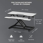 FITUEYES Height Adjustable Standing Desk 36” Wide Sit to Stand Converter Stand Up Desk Tabletop Workstation for Laptops Dual Monitor Riser White SD309103WW - Image 4
