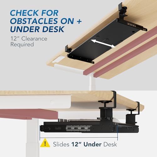 AX WABER Keyboard Tray Under Desk Pull Out with 3 Height Adjustable Extra Sturdy C Clamp Mount System, 32.8 (38 inch Including Clamps) x 12 Inch Slide-Out Platform Computer Drawer for Typing - Image 6