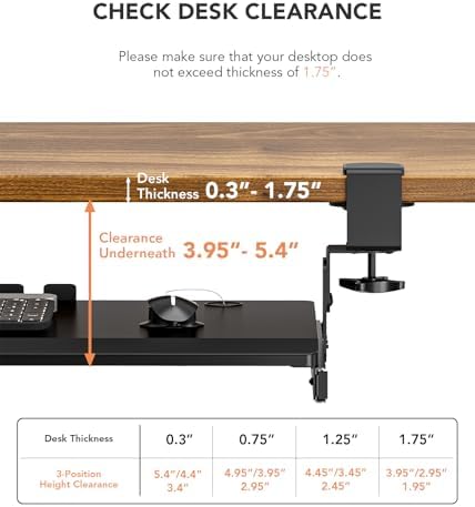 Hemudu Keyboard Tray Under Desk Pull Out with Extra Sturdy C Clamp Mount System, 27.3 (32.5 inch Including Clamps) x 11 Inch Slide-Out Platform Computer Drawer for Typing Black - Image 4