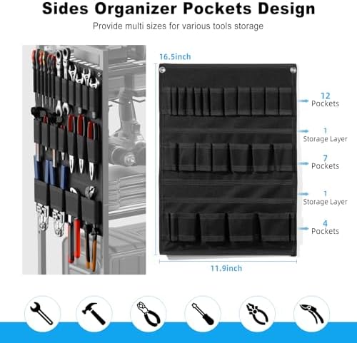 JUNNUJ Power Tool Organizer Cart with Charging Station, 10 FT Cord, Black - Image 3