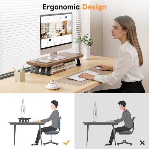 Monitor Stand - 24 Inch Wood Monitor Stand Riser, 220 Pounds Load Capacity Desk Monitor Riser for Laptop/PC/Printer, Desktop Stands Organizer for Home Office - Image 5