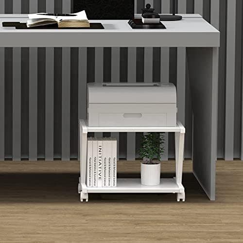 VEDECASA Retro Desktop Printer Stand,2 Tier Wood Printer Shelf, Modern Wood Storage Book Shelf Organizor for Home Office,Stylish V-Shaped Frame,Fits Small Size Printers (White) - Image 2