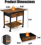 22" x 15" Under Desk Rolling Printer Stand, 2-Tier Industrial Mobile Printer Table with Strong Fabric Drawer,Storage Shelf, Steel Frame and Lockable Wheels, Printer Cart for Home Office (Rustic Brown) - Image 2
