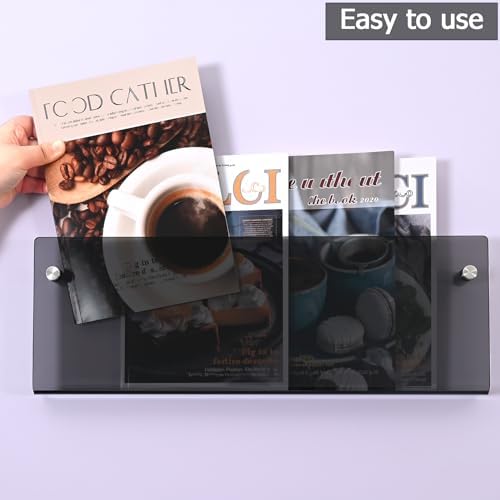 2 Pcs Acrylic Magazine Rack, 17" Black Record Holder, Hanging Bookshelf Literature Storage Rack for Waiting Room, Office, Home Display - Image 3