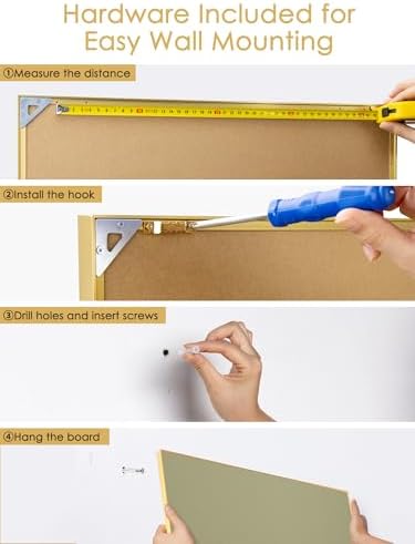 Fabric Bulletin Board 30x20 inches, Golden Aluminum Framed Wall Pin Board - Image 7