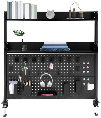 Clamp On Desk Organizer Shelf, 2 Tier Clamp-on Above or Under Desktop Storage Shelf Multipurpose Desktop Bookshelf Shelving Unit for Table Accessories (Black) by Netcoin