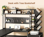 SEDETA L Shaped Gaming Desk with Hutch, Convertible 97.6" Two Person Office Desk with Drawers and Bookshelf, Corner Computer Desk with Power Outlet, LED Lights, Black - Image 4