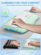 Hayyiesh Ergonomic Wave Keys Wireless Keyboard and Mouse Combo, Full Size with Memory Foam Wrist Rest & Phone Holder, 2.4G Cordless Set with USB-C Adapter for Windows Mac Desktop Laptop (Mint Green) - Image 4