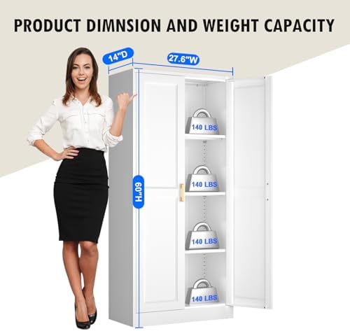 Polup 60" White Metal Kitchen Pantry Storage Cabinet with Doors and Shelves - Image 3