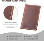Server Book Organizer with Zipper Pocket, Genuine Leather Restaurant Guest Check Presenters Card Holder for Waitress, Waiter Accessories Fit Server Apron - Brown - Image 4