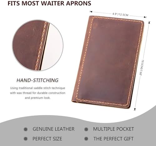 Server Book Organizer with Zipper Pocket, Genuine Leather Restaurant Guest Check Presenters Card Holder for Waitress, Waiter Accessories Fit Server Apron - Brown - Image 4