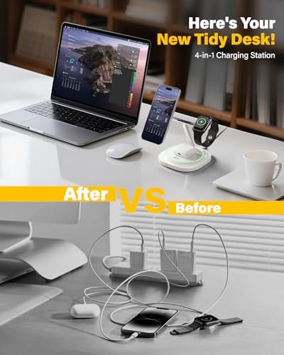 3 in 1 Magnetic Wireless Charger for Apple - Fast Charging Station Compatible with MagSafe for iPhone17-12, Apple Watch& AirPods, Phone and Watch Charger Stand for Desktop Bedside Nightstand (White) - Image 2