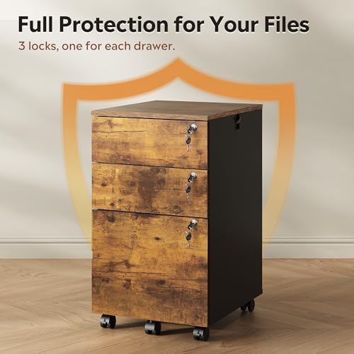 DEVAISE 3 Drawer Wood File Cabinet with Upgrade to 3 Individual Locks - Image 6
