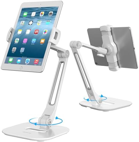 AboveTEK Multi-Angle Adjustable Tablet Stand, 360 Swivel iPad Stand Aluminum Desk Mount Fits 4'-11" Tablets White by AboveTEK