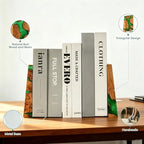 Glow in The Dark Green Resin Bookends, Burl Wood Book Ends for Shelves – Unique Luminous Book Organizer for Office Desk, for Book Lovers (Luminous Green) - Image 4