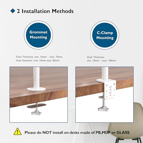 BONTEC Dual Monitor Desk Mount, 13-27 Inch, 22lbs, VESA 75x75/100x100,White - Image 6