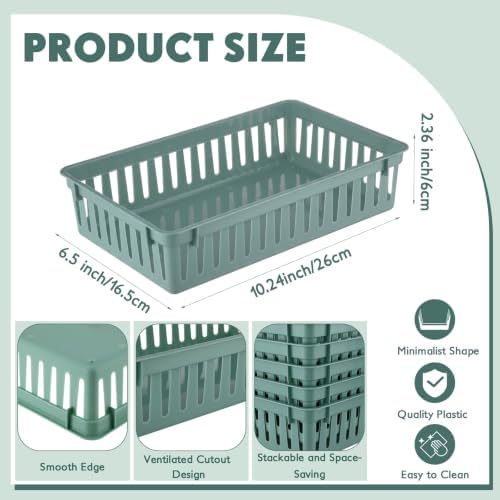 Wenqik Set of 12 Small Plastic Baskets for Organizing, Green - Image 2