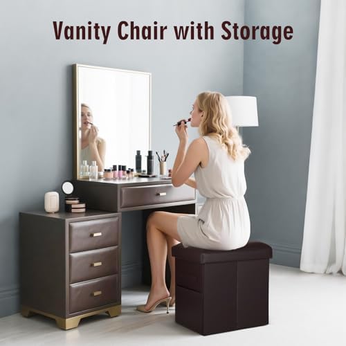 Storage Ottoman, 17" High Small Ottoman with Thicker Foam Padded Seat Brown - Image 2