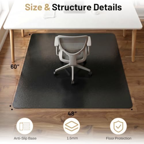 Black Hardwood Floor Chair Mat, Heavy Duty Plastic Desk Protector - Image 2