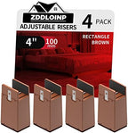 Bed Risers with Adjustable Screw Clamp, Fits Foot Thickness of Bed from 0 to 1.5 Inch, Elevation in Heights 4 Inch Heavy Duty Risers for Sofa Desk Table Cabinet Supports (4Pack, Brown) by ZDDLOINP