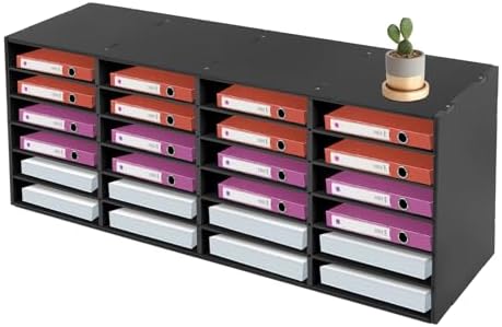 24 Slot Mail Sorter Organizer, Wood Literature Organizer Student Mailbox for Classroom, Desktop File Paper Storage Rack for Office Home School - 39.4"L×11.8”W×16.5“H (Black, 24-Compartment-A) by Unknown