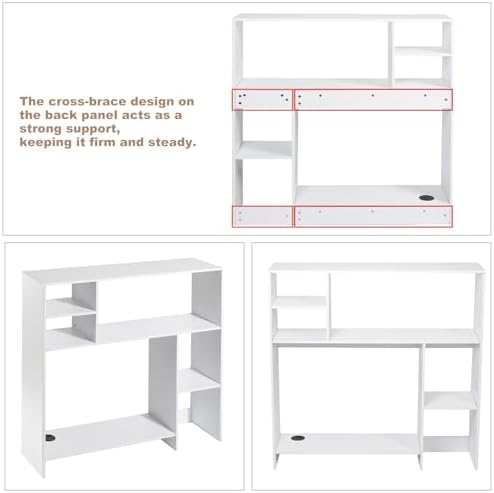 Modern Wooden Desktop Bookshelf Hutch, White Desk Organizer with 7 Shelves for Computer Desk, Vertical Storage for Small Desks, Home Office, Dorm - Image 5