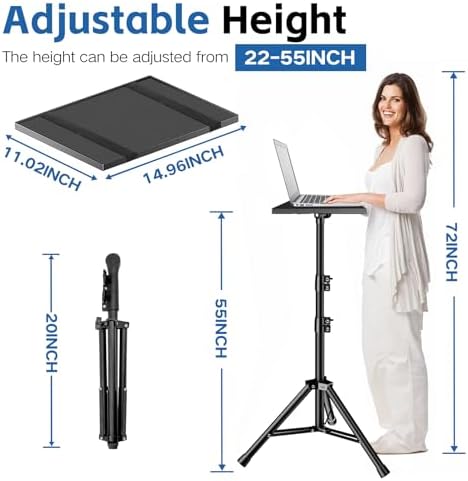 Projector Stand, 33LB Load Bearing & 22-55" Height Adjustable, for Projector/Laptop/DJ Gear, Outdoor/Office/Studio - Stable Base (Black) - Image 6