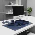 Dacasso Bonded Set Luxury Leather Desk Pad & Desk Organization Essentials, 7 Piece, Navy Blue - Image 5